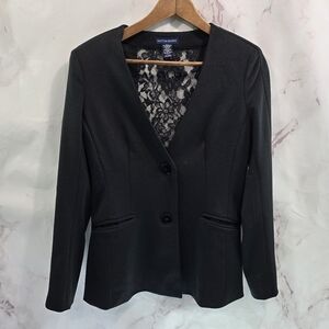 Boston Proper Blazer Womens Small Black Lace Crochet Sleeve Jacket Office